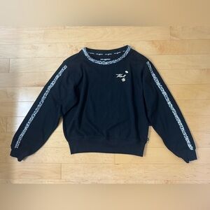 KARL LAGERFELD PARIS Long Sleeve Sweatshirt With Pins, Tweed Trim Size XS Black